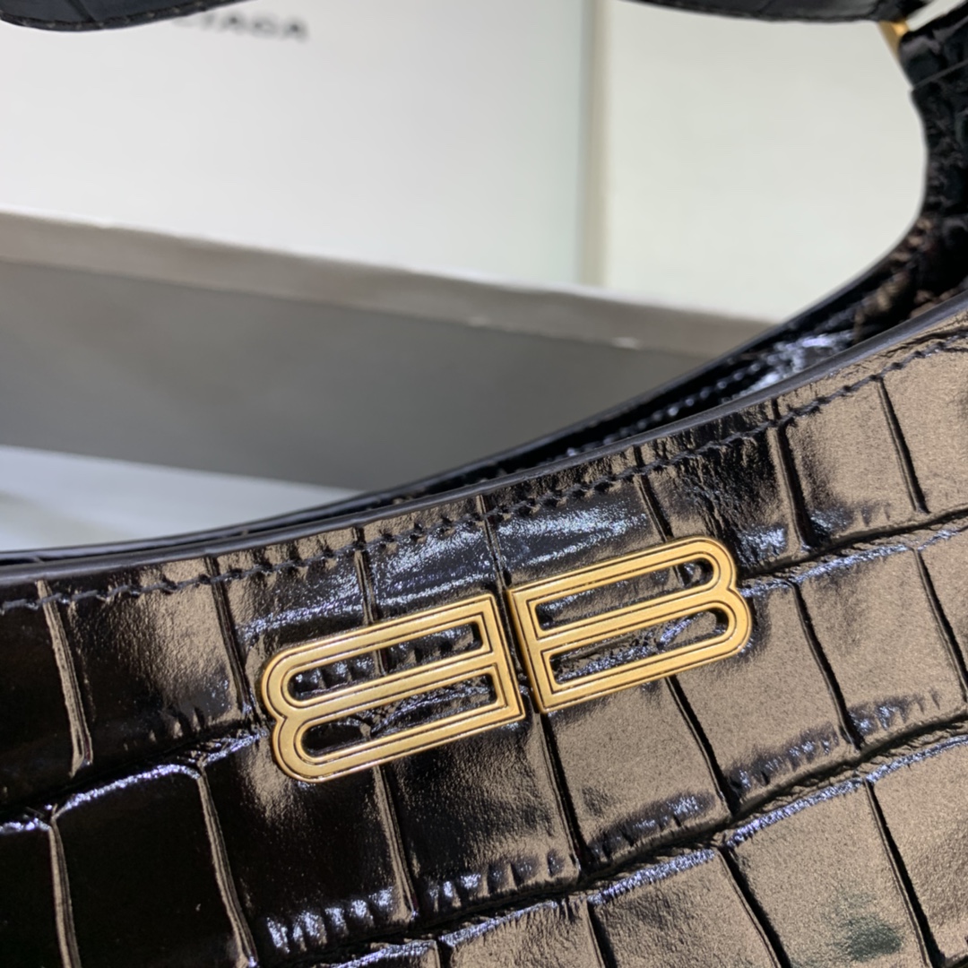 Balenciaga XX Small Hobo Flap Bag Crocodile Embossed Black